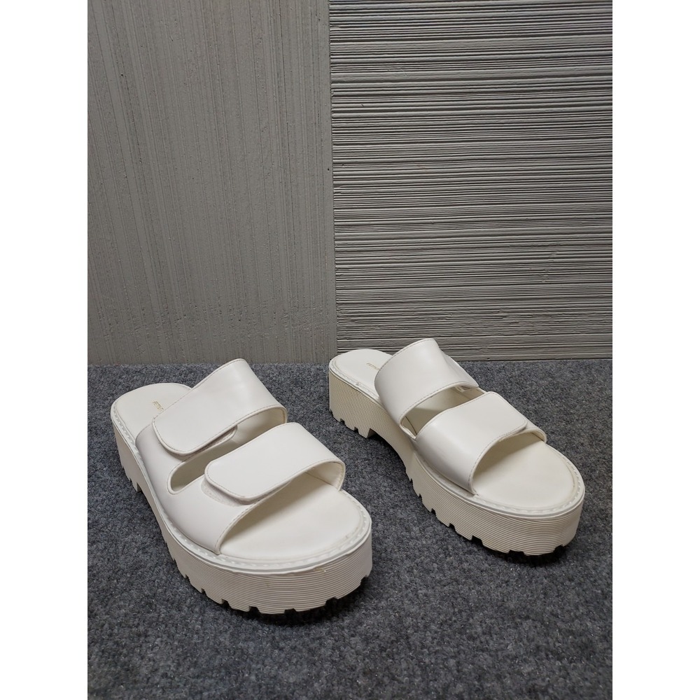PrettyLittleThing Women Slide Shoe 7 White Double Strap Open Toe Summer Beach